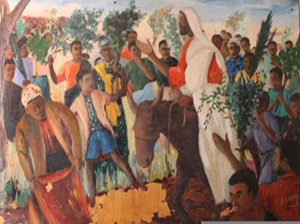 Jesus on donkey; Palm Sunday